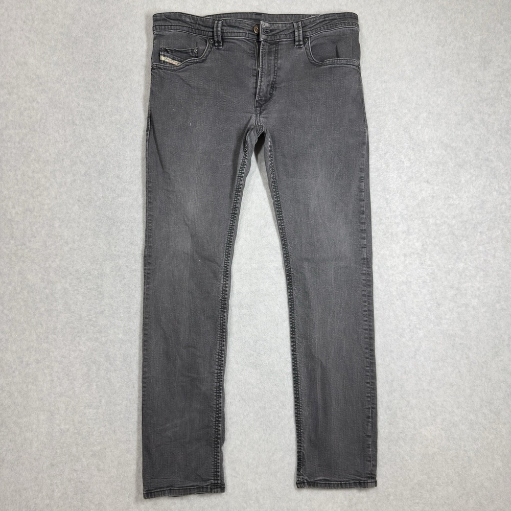 Diesel Thavar Jeans Men 36x32 Black Slim Skinny Stretch Denim Moto Zip Fly 0886Z